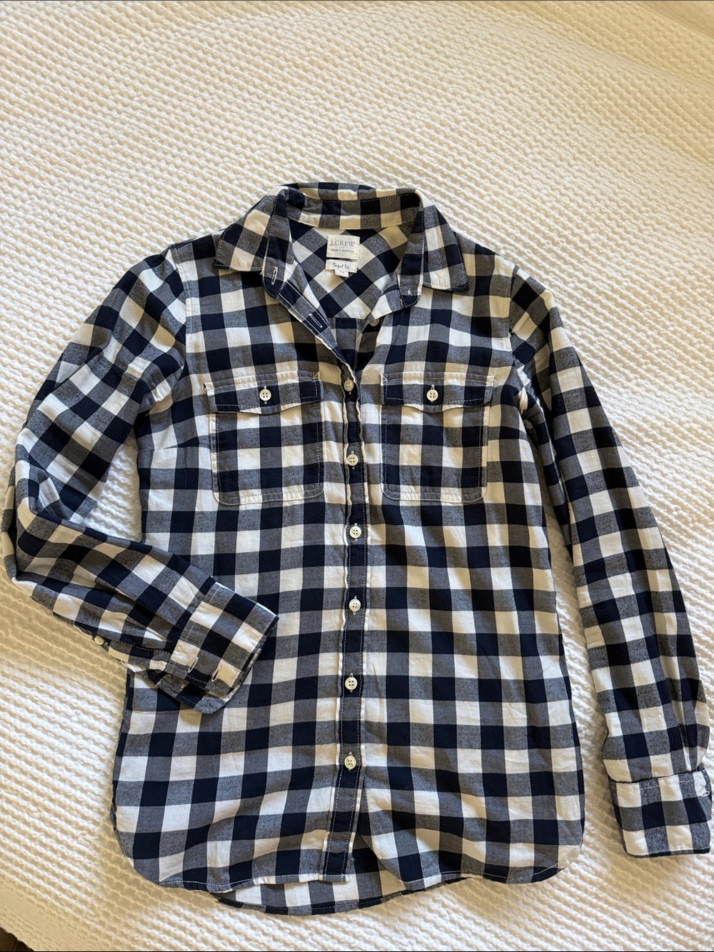 J. Crew flannel navy and White Checked Button-Up Shirt